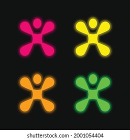 Abstract Shape four color glowing neon vector icon