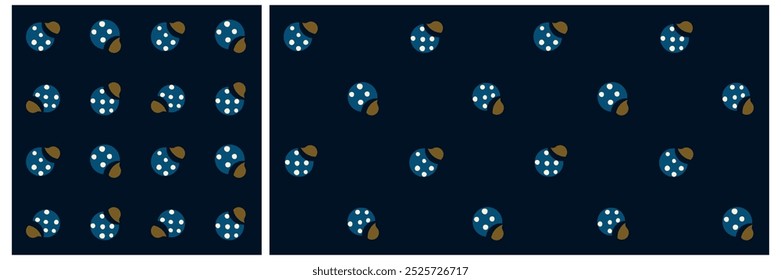 Abstrakte Form geometrische Muster Retro Stil Dame Bugs Motiv klassisch blau minimalen Hintergrund. Wiederholen Sie runde Silhouetten Punkt Element Stoff Design Textil-Swatch über alle Druckblock. Vektorgrafiksatz