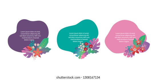 Abstract shape with gradient flowers and tropic leaves. Template for the design of a logo, flyer, presentation, website. - Vector