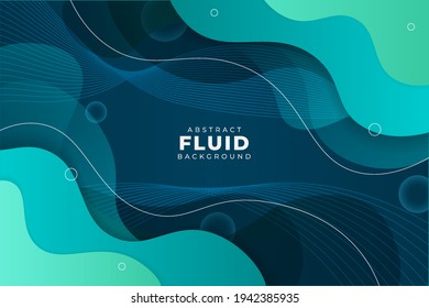 Resumen Forma Verde y fondo de fluido turquesa con líneas onduladas