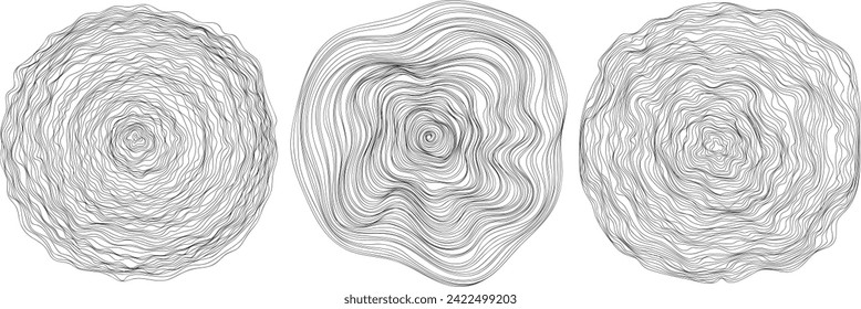 Abstract shape hand drawn line set . Ink painting style circle collection composition for decoration or background.