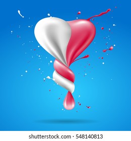 Abstract shape heart with milk and strawberry twist to gather the same thing, illustration design.
