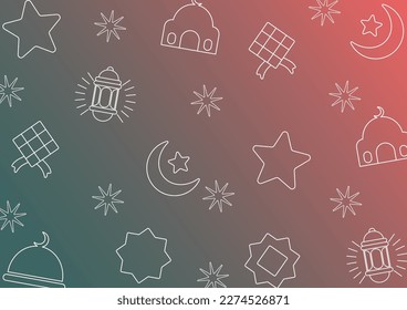 Abstract shape of icon pattern of moon, star, mosque, cloud, lantern, islamic theme geometric design. for gift wrapping and beautiful textiles