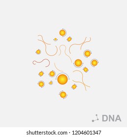 Abstract shape, innovation tech, unusual circles connected to each other, vector modern logo template. medical technology sign.