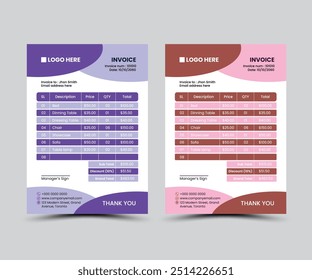 Abstract shape invoice design layout created with multiple color