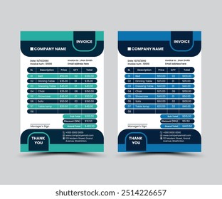 Abstract shape invoice design layout created with multiple color