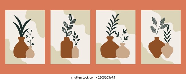 Abstract shape and leaf boho modern minimalist clipart