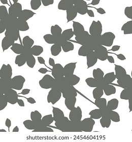 Abstract shape leaf and flower organic seamless pattern. black floral leaves geometric pattern on white background. leaves silhouette summer pattern modern vector style