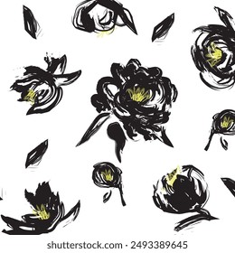 Abstract shape leaf and flower organic seamless pattern. black floral leaves geometric pattern on white background. leaves silhouette summer pattern modern vector style.