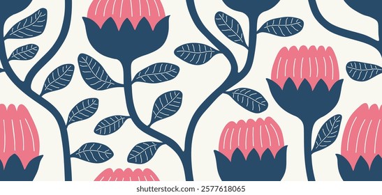 Abstract shape leaf and flower organic seamless pattern. floral leaves geometric pattern on white background.