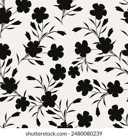 Abstract shape leaf organic seamless pattern. black floral leaves geometric pattern on white background. leaves silhouette summer pattern