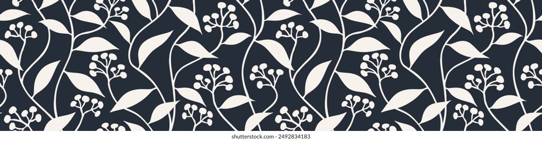 Abstract shape leaf organic seamless pattern. black floral leaves geometric pattern on white background. leaves silhouette summer pattern