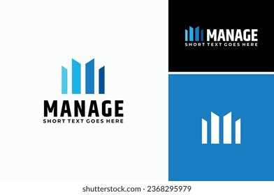 Forma abstracta como edificio de departamentos de la ciudad, páginas de libros abiertos, diagrama estadístico de organigrama empresarial, carta inicial M diseño de logotipo de gestión de marketing de medios