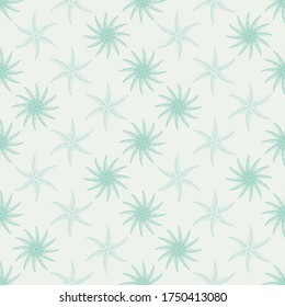 Abstract shape line art spiral floral seamless pattern on pastel color background for wallpaper, packaging and textile. Mint green color repeat fabric for tile. 