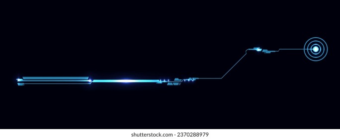 Abstract shape of line, futuristic vector illustration isolated on black background. Neon game element for ui interface and web design, digital sci fi drawing. Unusual stripe in blue color.