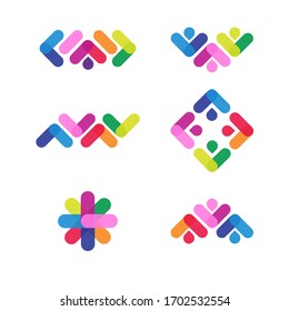 Conjunto de imágenes vectoriales de signos abstractos, símbolos. Tendencia del diseño del año. Los logotipos constan de varios elementos multicolores dispuestos en un orden específico. Logo para negocios, tecnología, educación, todo.