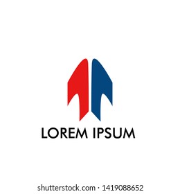 abstract shape logo icon with blue and red colour for sport company