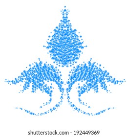 Abstract shape made of blue water bubbles on white background