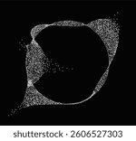 Abstract shape made of dynamic white particles forming a swirling circular motion against a black background. Concept of motion, energy, and technology. Vector illustration