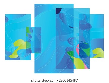 Abstract shape made of overlapping rectangular cards with art terrazzo pattern and wavy shapes and lines in earthy natural colors. Isolated on white.