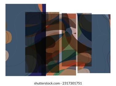 Abstract shape made of overlapping rectangular cards with art terrazzo pattern and wavy shapes and lines in earthy natural colors. Isolated on white.