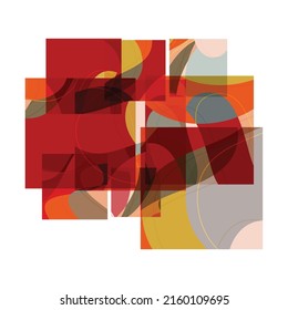 Abstract shape made of overlapping square cards with art terrazzo pattern and wavy shapes and lines in earthy natural colors. Isolated on white.