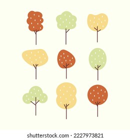 Abstract shape minimal style tree set. Natural, forest, plant, landscape concepts. Suitable for poster, banner decoration. Flat cartoon vector design isolated on background. 