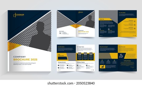 Abstract shape multipurpose brochure, 8 page company profile layout, annual report design vector