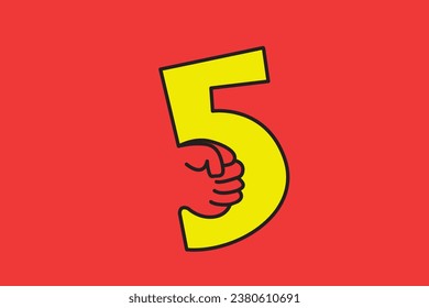 Abstract shape of number five with creative hand stroke