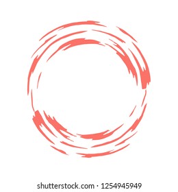 Abstract shape of a paint brush in circle with room for your text and in Living Coral color.