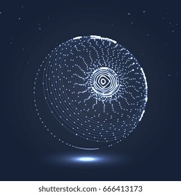 Abstract shape particles with lens flare effect. Technology image of globe. Graphic concept for your design