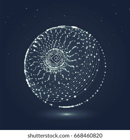 Abstract shape particles with lens flare effect. Technology image of globe. Graphic concept for your design