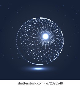 Abstract shape particles with lens flare effect. Technology image of globe. Graphic concept for your design