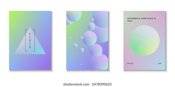 Abstract Shape. Pink Grainy Gradient Set. Noise Holographic Design. 3d Background. Geometric Space Collection. Hologram Placard. Digital Poster. Violet Abstract Shape