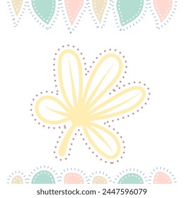 The abstract shape with plant white background with flowers and decorative dots, seamless pattern, is repeatable