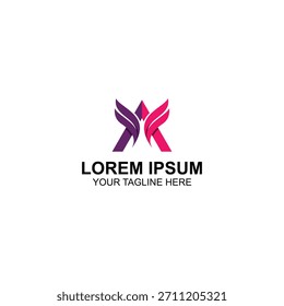 Abstract A shape with purple and pink wing forms creating a modern symmetrical logo.