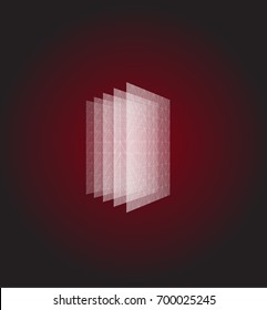 Abstract shape. Red geometric visualization, layers cube. 3d architecture vector illustration