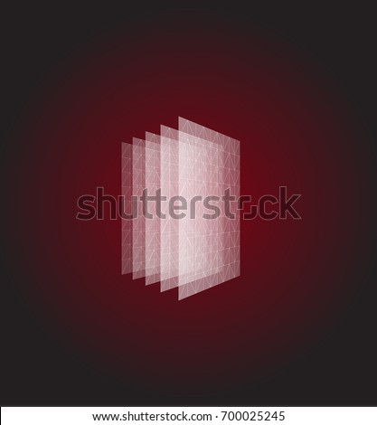 Abstract shape. Red geometric visualization, layers cube. 3d architecture vector illustration
