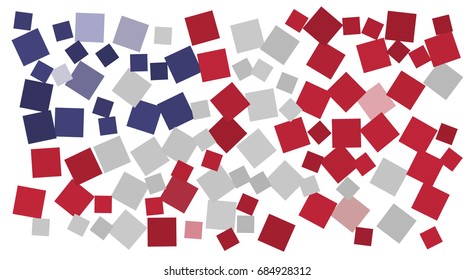 Abstract shape resembling the American Flag - Flag of the United States of America made of small red, blue and white rectangles rotates