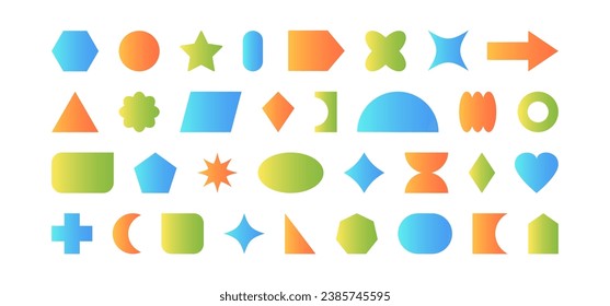 Forma abstracta, figura retro, icono gráfico geométrico simple vectorial, forma básica colorida, conjunto de geometría adhesiva. Cuidada ilustración moderna