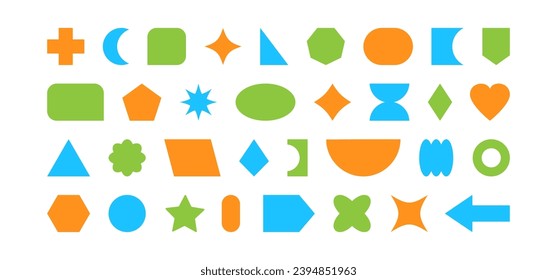 Abstract shape, retro figure, geometric graphic simple vector icon, colorful basic form, sticker geometry set. Cute modern illustration