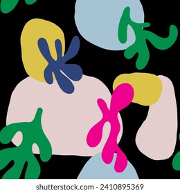 Abstract shape seamless pattern illustration. Modern minimalist art print background of curvy shapes.Fashion fabric, liquid texture design.
