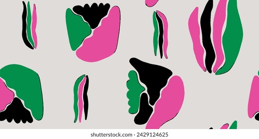 Abstract shape seamless pattern illustration. Modern minimalist art print background of curvy shapes.Fashion fabric, liquid texture design.