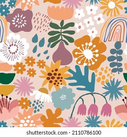 Abstract shape seamless pattern. Modern shape floral background