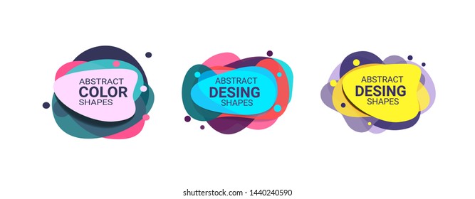 Abstract shape set. Purple, yellow, pink, violet, cyan, red fluid forms. Layers, text sample, paper style. Vector illustration for banner, poster, logo, flyer design