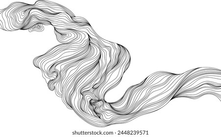 Abstract shape shin lines. Hand drawn smoke illustration. Ink painting hairstyle composition.