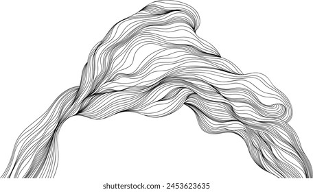 Abstract shape shin lines. Hand drawn smoke illustration. Ink painting hairstyle composition.