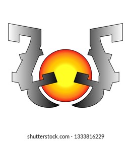 Abstract Shape With Sphere At Center Logo Icon. Material Design Logo With Shape Like Ancient Chinese Fuming Furnace.