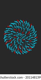 Abstract shape of a sphere made of thin overlapping curves, a futuristic living creature with intertwining tentacles look likes sea anemones, black dark vertical wallpaper.