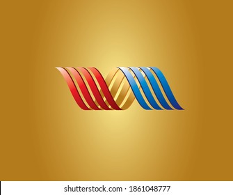 Abstract Shape Spiral Ribbon Logo Golden Background, Vector illustration.

